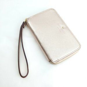 Kate Spade Womens Pale Pink Metallic Saffiano Leather Bifold Wristlet Wa…